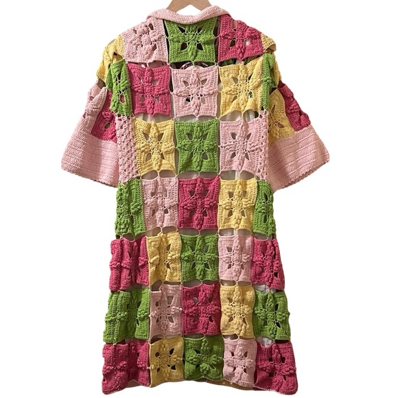 CeliaB Dress Celia B Folke Crochet Patchwork Granny Square Mini Sz S‎ - Picture 3 of 8